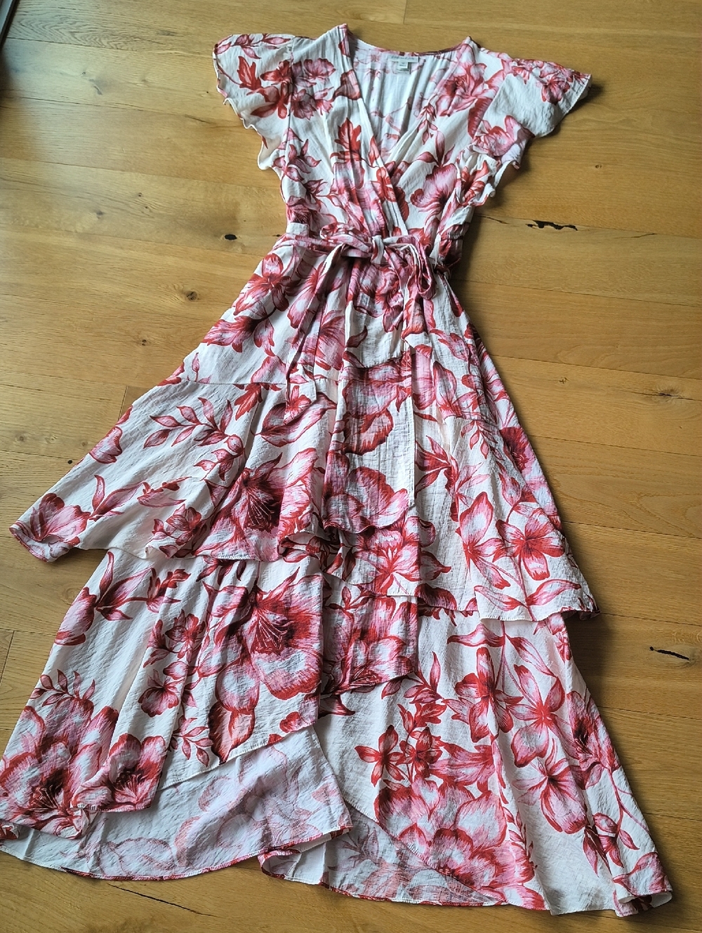 Floral Wrap Maxi Dress in Coral Pink